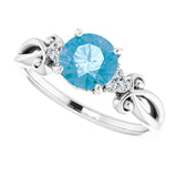 Round Blue Topaz & Diamond Accented Ring in Gold and Platinum