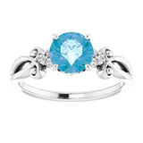 Round Blue Topaz & Diamond Accented Ring in Gold and Platinum