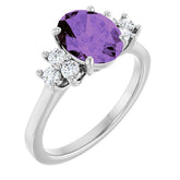 Oval Amethyst Accented Ring with Diamond Accents in Gold
