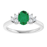 Oval Lab-Grown Emerald & Diamond Accented Ring in Gold and Platinum