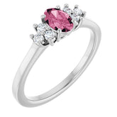 Oval Pink Tourmaline Accented Ring with Diamond Accents in Gold