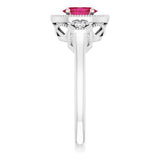 Oval Lab-Grown Ruby & Diamond Halo Ring in Gold and Platinum