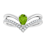 Pear Peridot & Diamond Negative Space Ring in Gold and Platinum