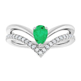 Pear Emerald & Diamond Negative Space Ring in Gold and Platinum