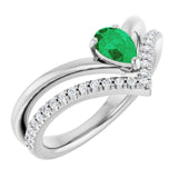 Pear Emerald & Diamond Negative Space Ring in Gold and Platinum