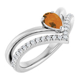 Pear Citrine & Diamond Negative Space Ring in Gold and Platinum