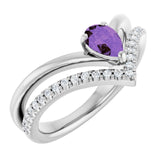 Pear Amethyst & Diamond Negative Space Ring in Gold and Platinum