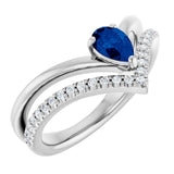 Pear Blue Sapphire & Diamond Ring in Gold and Platinum