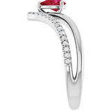 Pear Ruby & Diamond Negative Space Ring in Gold and Platinum