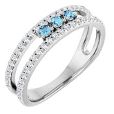 Round Aquamarine & Diamond Negative Space Ring in Gold and Platinum