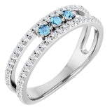 Round Aquamarine & Diamond Negative Space Ring in Gold and Platinum