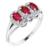 Oval Ruby & Diamond Three Stone Ring in Gold and Platinum