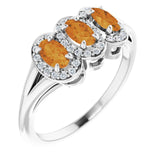 Oval Citrine & Diamond Three Stone Ring in Gold and Platinum