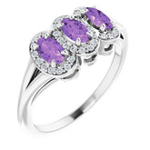 Oval Amethyst & Diamond Three Stone Ring in Gold and Platinum