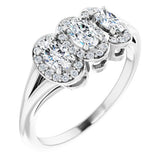 Oval White Sapphire & Diamond Three Stone Ring in Gold and Platinum