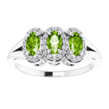 Oval Peridot & Diamond Three Stone Ring in Gold and Platinum