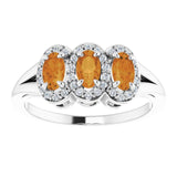 Oval Citrine & Diamond Three Stone Ring in Gold and Platinum