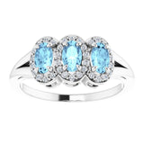 Oval Aquamarine & Diamond Three Stone Ring in Gold and Platinum