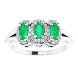 Oval Emerald & Diamond Three Stone Ring in Gold and Platinum