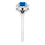 Oval Blue Sapphire & Diamond Three Stone Ring in Gold and Platinum