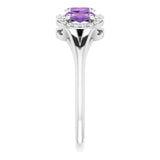 Oval Amethyst & Diamond Three Stone Ring in Gold and Platinum