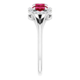 Oval Ruby & Diamond Three Stone Ring in Gold and Platinum