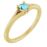 Round Blue Zircon Youth Ring in Yellow Gold
