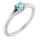 Round Blue Zircon Youth Ring in White Gold