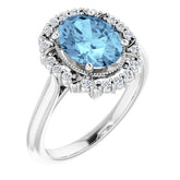 Oval Aquamarine Halo Ring with Diamond Accents in Gold and Platinum