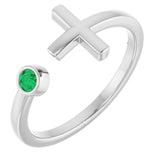 Round Emerald Crosses Ring in Gold and Platinum