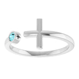 Round Blue Zircon Crosses Ring in Gold and Platinum