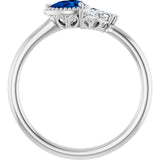 Pear Lab-Grown Blue Sapphire & Diamond Accented Ring in White Gold