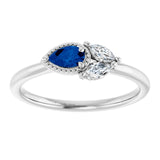 Pear Lab-Grown Blue Sapphire & Diamond Accented Ring in White Gold