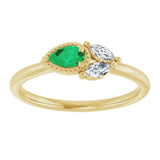 Pear Emerald & Diamond Accented Ring in Gold and Platinum