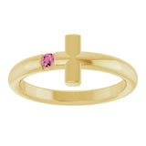 Round Pink Tourmaline Crosses Ring in Yellow Gold