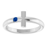 Round Blue Sapphire Crosses Ring in Platinum