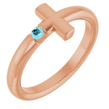 Round Blue Zircon Crosses Ring in Rose Gold