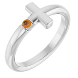 Round Citrine Crosses Ring in White Gold