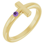 Round Amethyst Crosses Ring in Yellow Gold