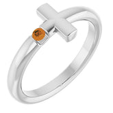 Round Citrine Crosses Ring in Platinum