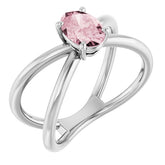 Oval Pink Mandganite Negative Space Ring in Gold and Platinum