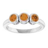 Round Citrine Three Stone Ring in White Gold