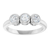 Round White Sapphire Three Stone Ring in Platinum
