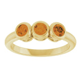 Round Citrine Three Stone Ring in Yellow Gold