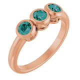 Round Lab-Grown Alexandrite Three Stone Ring in Rose Gold