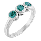 Round Lab-Grown Alexandrite Three Stone Ring in Platinum