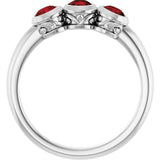 Round Mozambique Garnet Three Stone Ring in White Gold