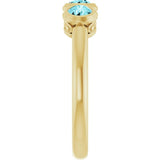 Round Blue Zircon Three Stone Ring in Yellow Gold