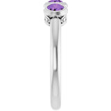 Round Amethyst Three Stone Ring in White Gold