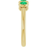 Round Lab-Grown Emerald Three Stone Ring in Yellow Gold